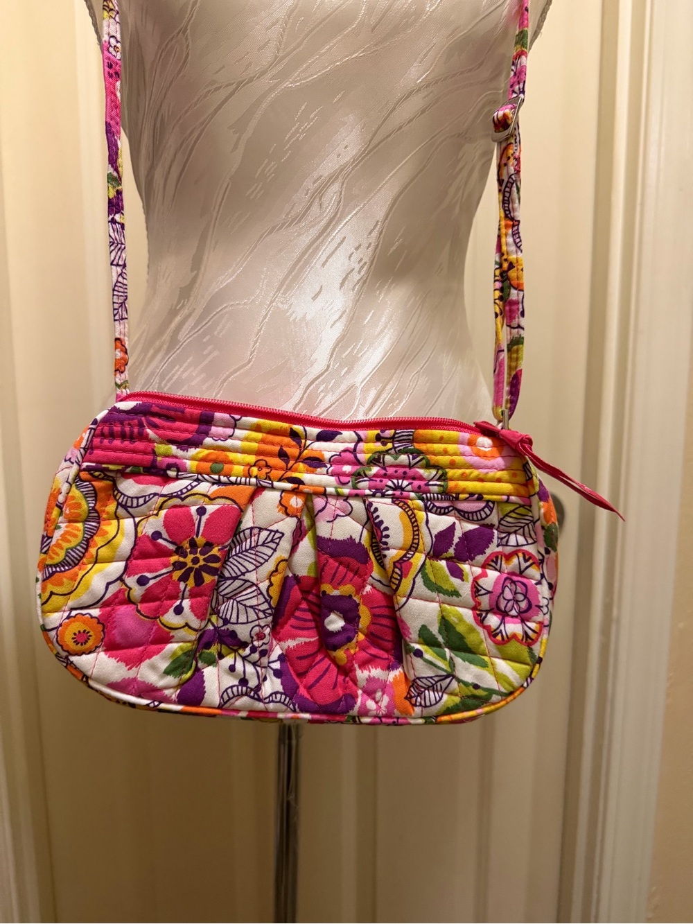 Vera Bradley Pink Purple Yellow Floral Quilted Crossbody Bag